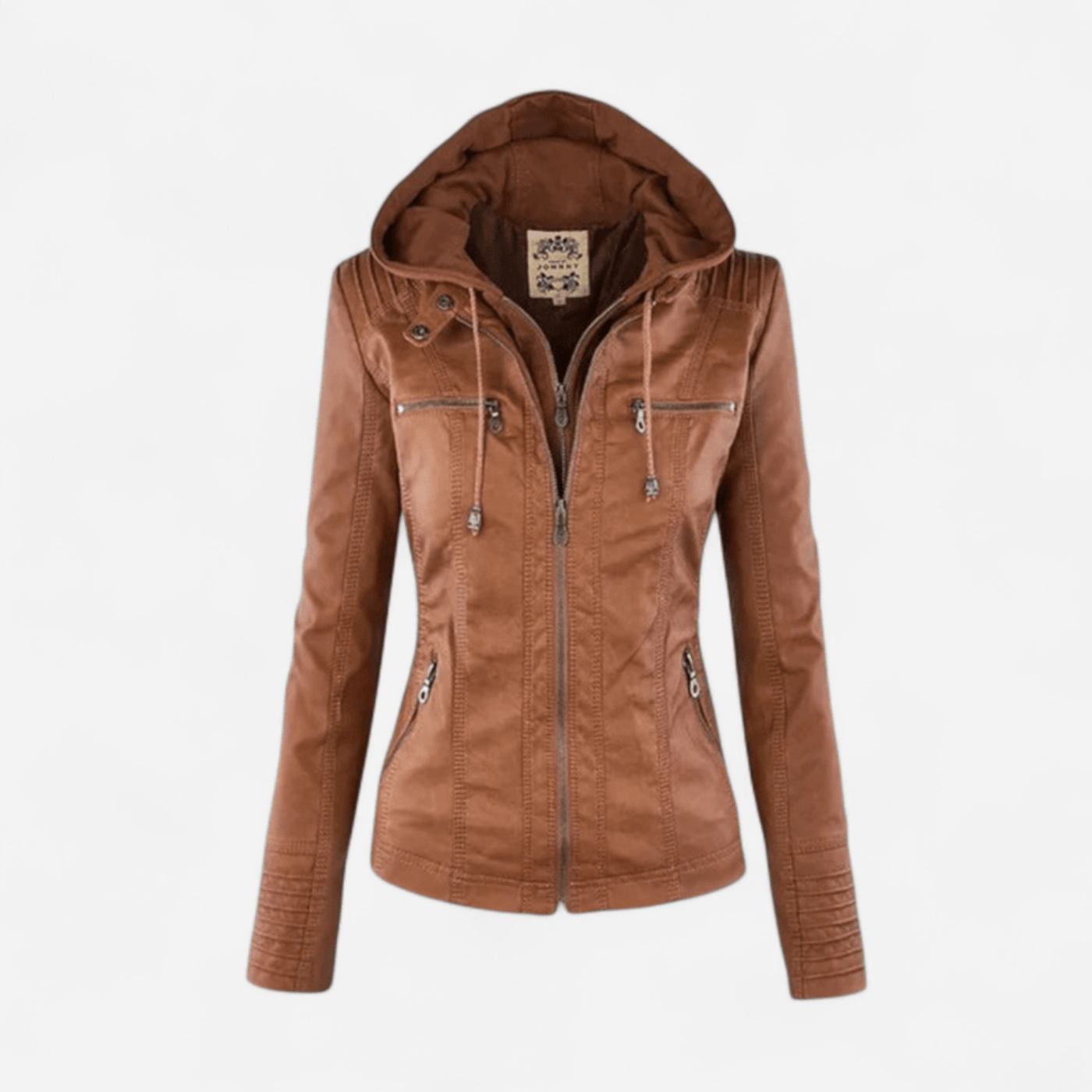 Carolina - Elegant Leather Jacket with Removable Hood