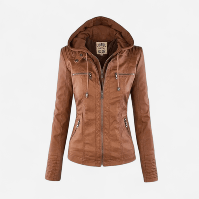 Carolina - Elegant Leather Jacket with Removable Hood