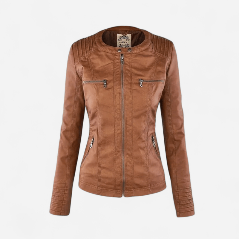 Carolina - Elegant Leather Jacket with Removable Hood