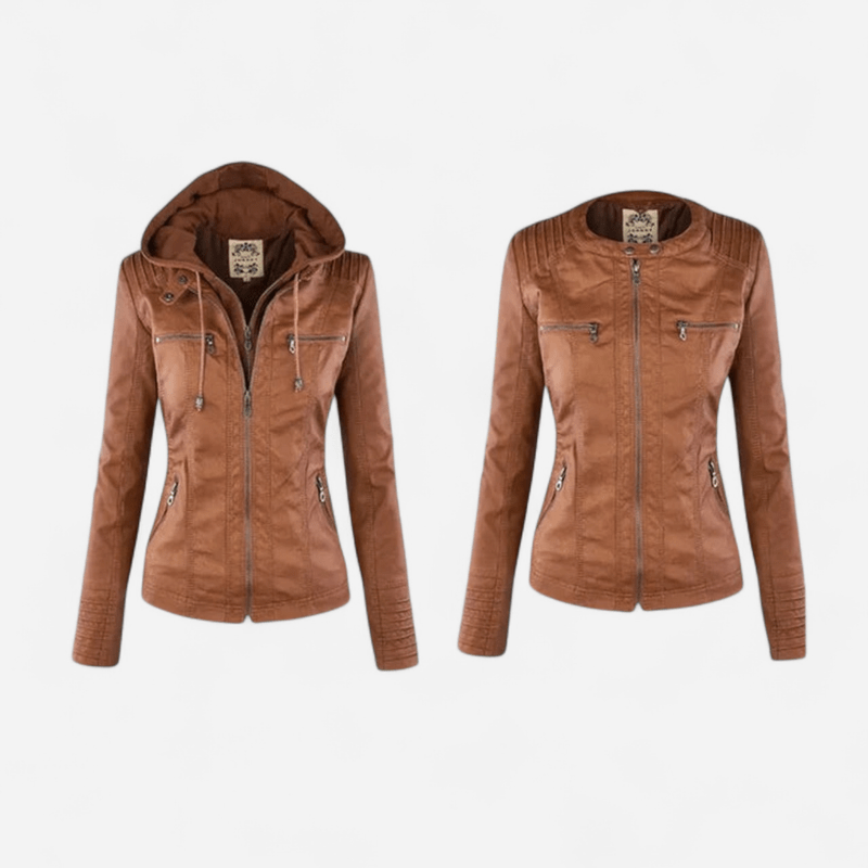 Carolina - Elegant Leather Jacket with Removable Hood