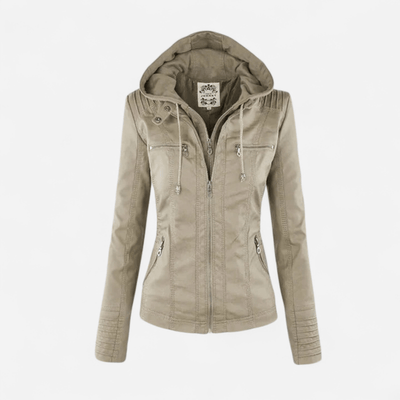 Carolina - Elegant Leather Jacket with Removable Hood