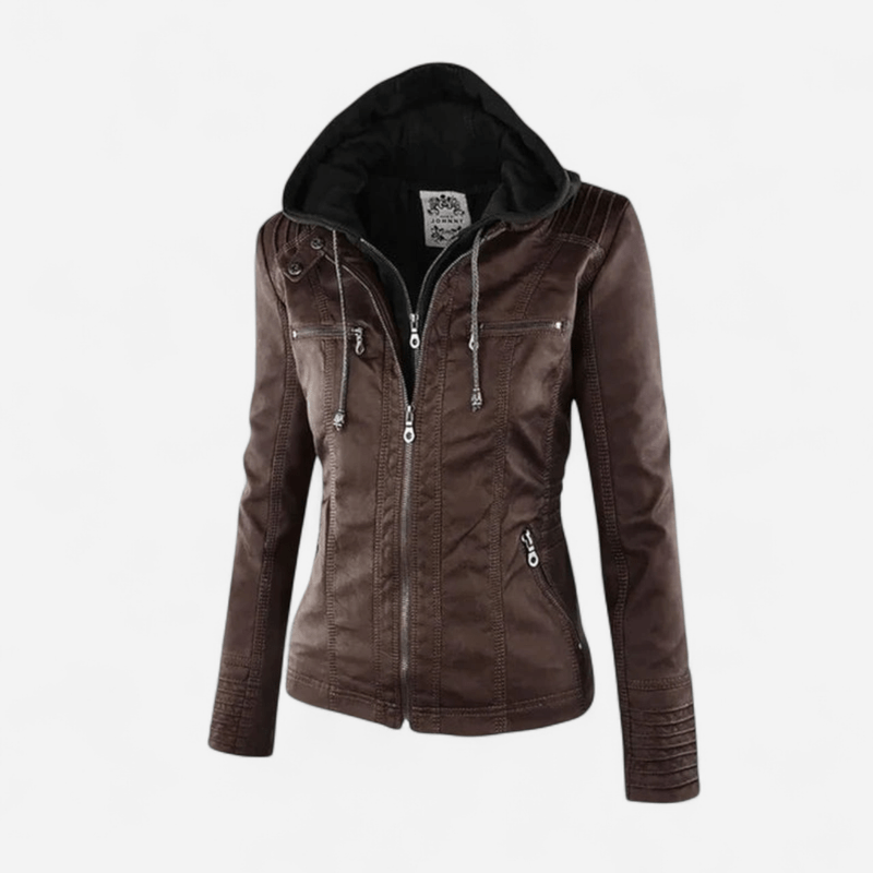 Carolina - Elegant Leather Jacket with Removable Hood