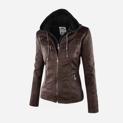 Carolina - Elegant Leather Jacket with Removable Hood
