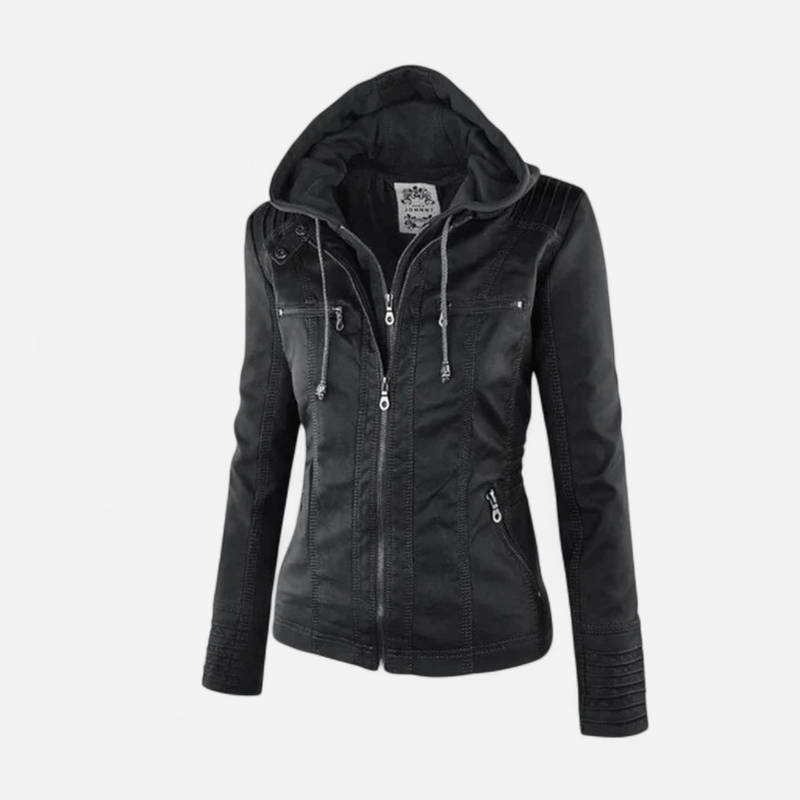 Carolina - Elegant Leather Jacket with Removable Hood