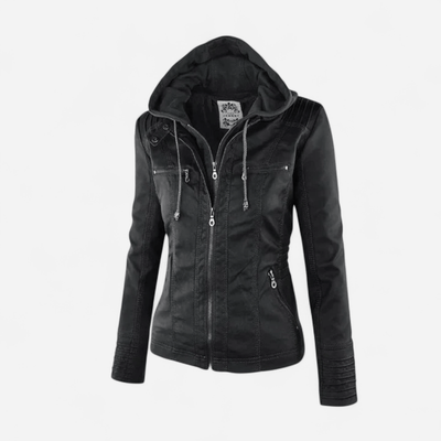 Carolina - Elegant Leather Jacket with Removable Hood
