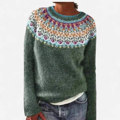 Lena - Retro Autumn Sweater with Boat Neck and Nordic Pattern