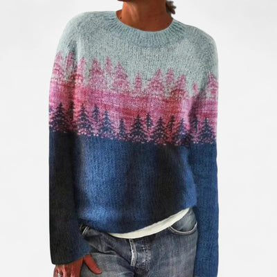 Lena - Retro Autumn Sweater with Boat Neck and Nordic Pattern
