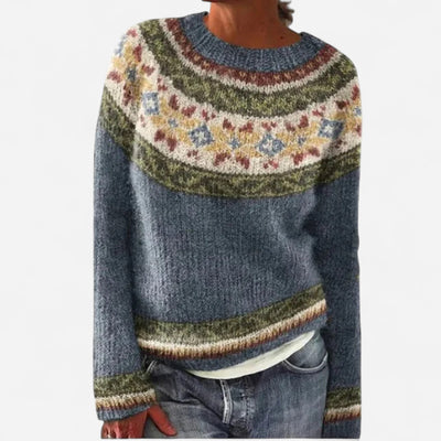 Lena - Retro Autumn Sweater with Boat Neck and Nordic Pattern