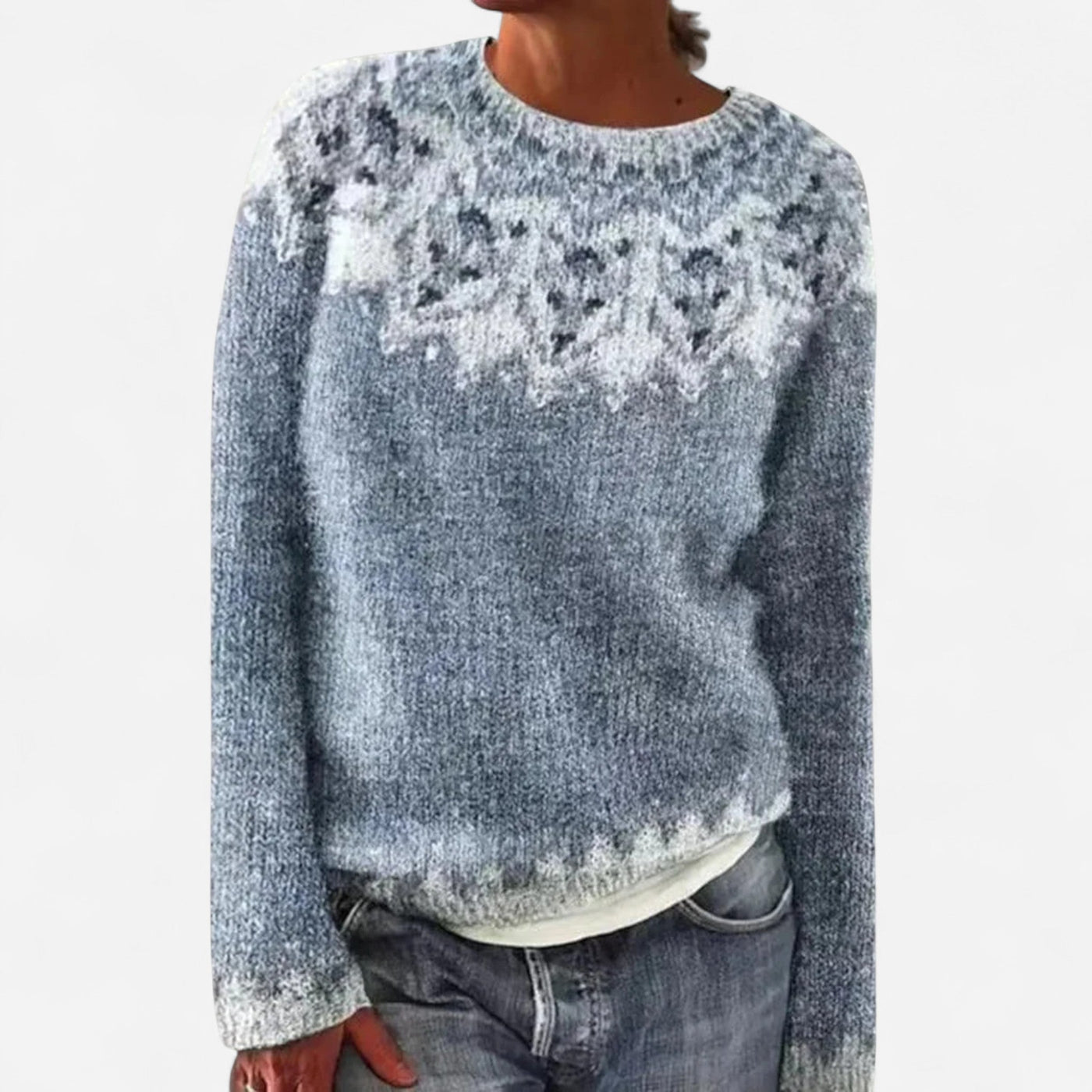 Lena - Retro Autumn Sweater with Boat Neck and Nordic Pattern