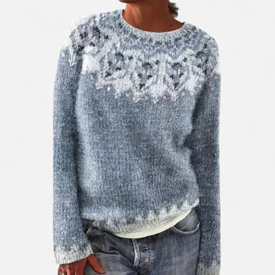 Lena - Retro Autumn Sweater with Boat Neck and Nordic Pattern