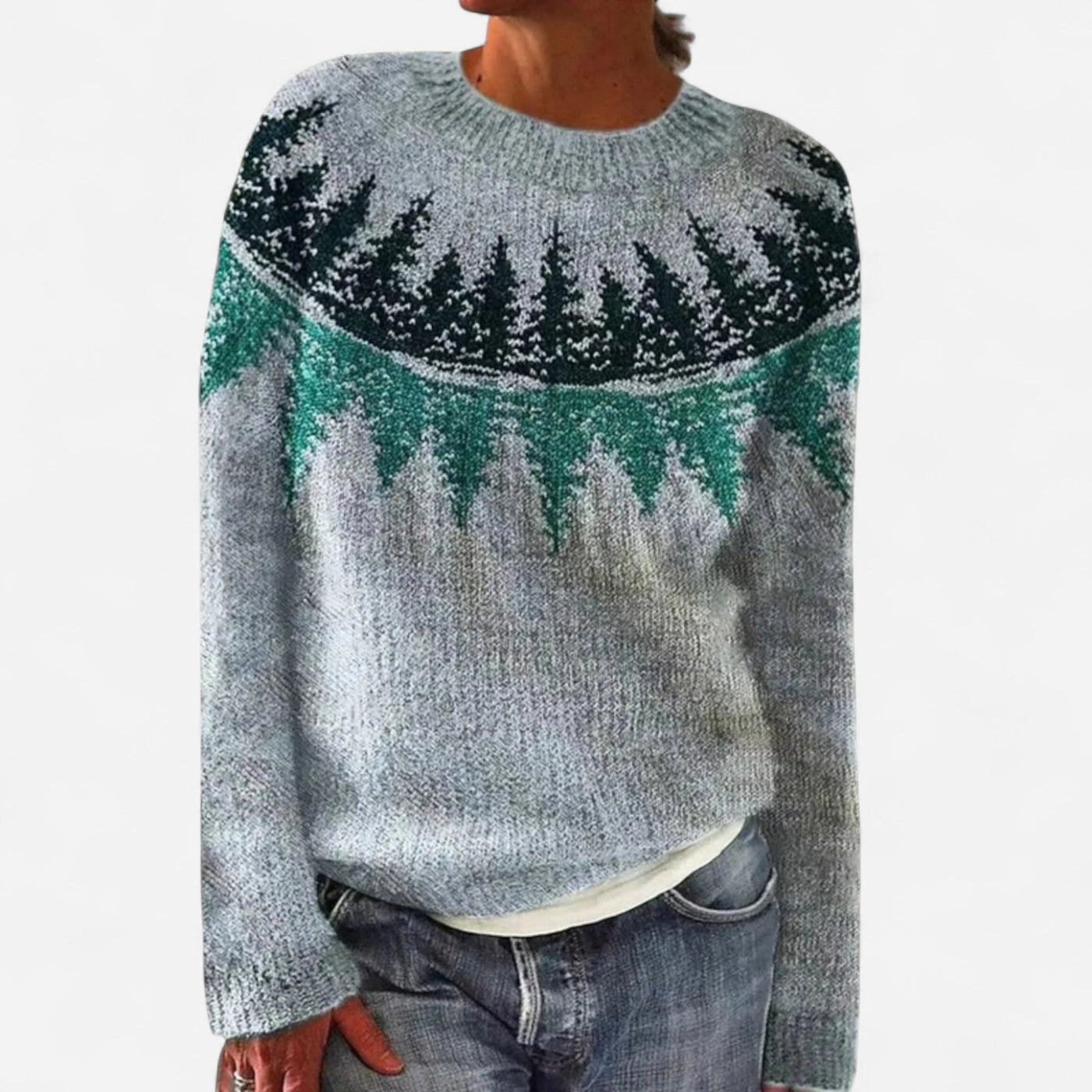 Lena - Retro Autumn Sweater with Boat Neck and Nordic Pattern