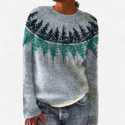 Lena - Retro Autumn Sweater with Boat Neck and Nordic Pattern