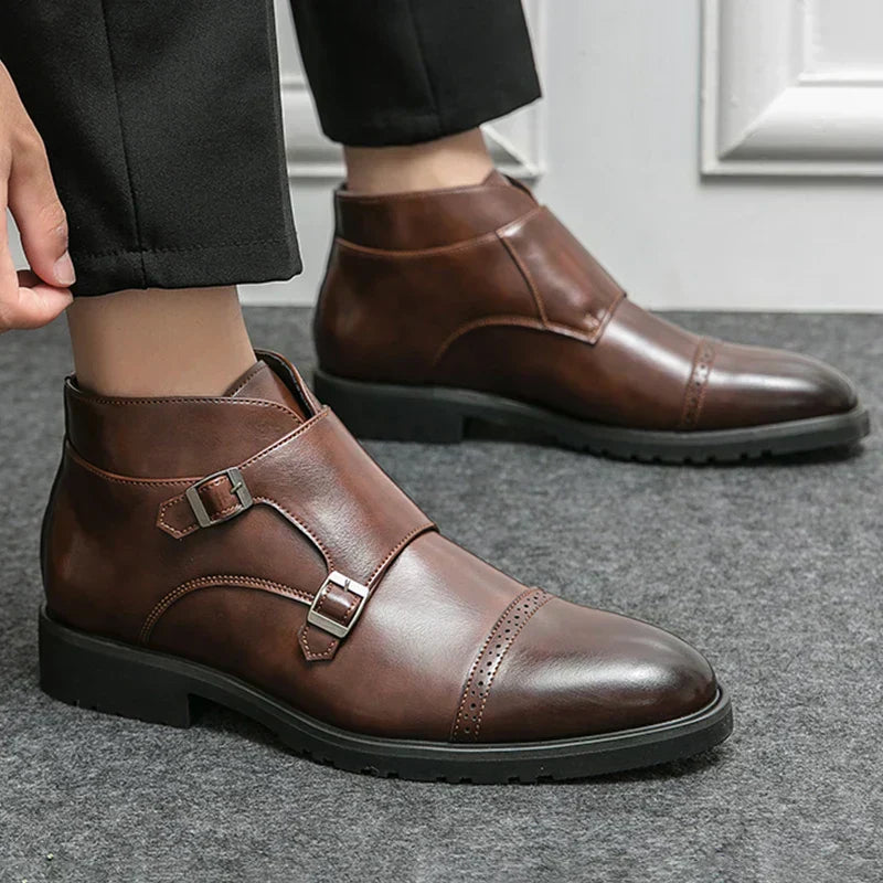 Parker | Double Buckle Boots in Synthetic Leather