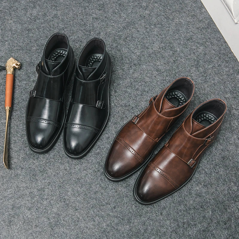 Parker | Double Buckle Boots in Synthetic Leather
