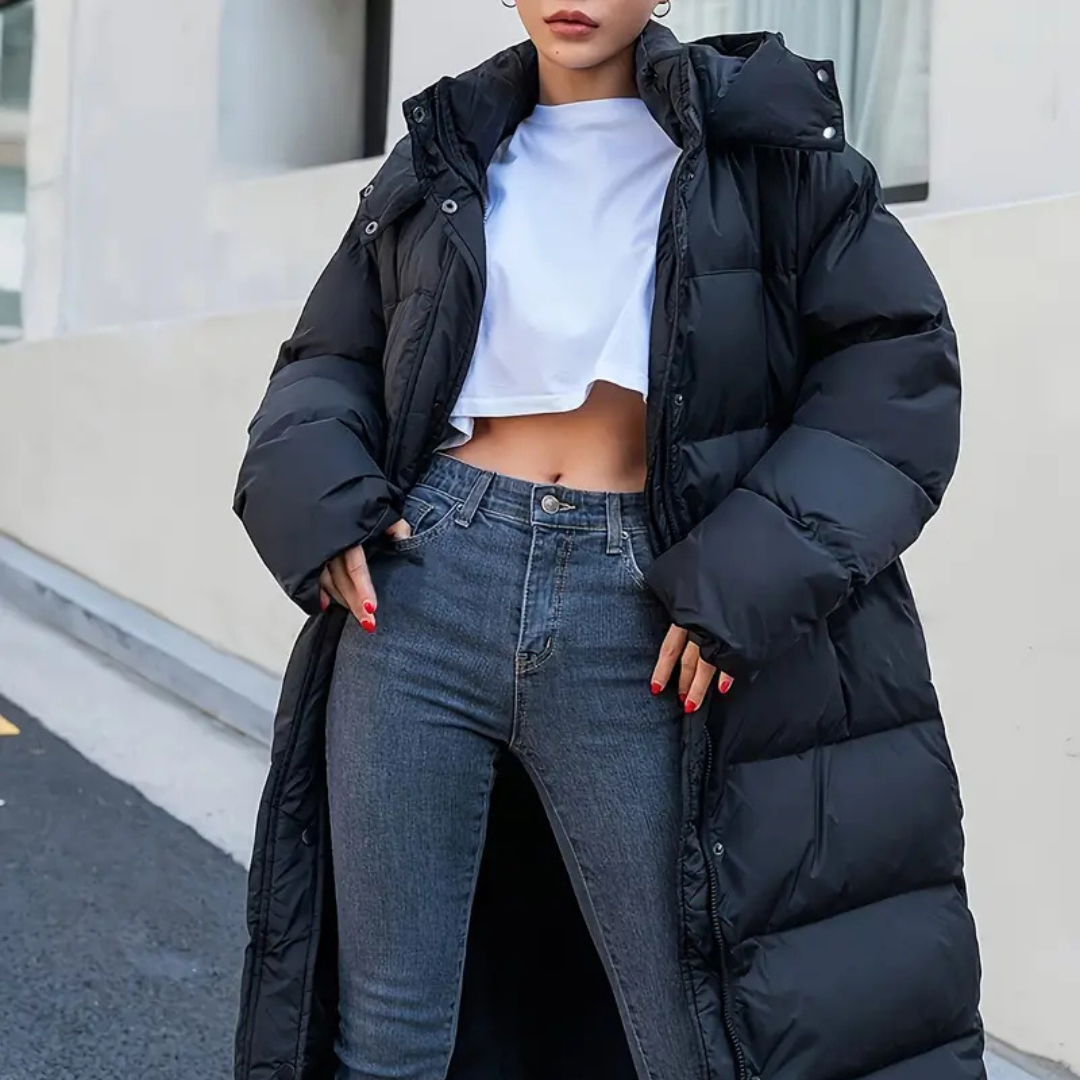 Simone Black Long Quilted Puffer Jacket