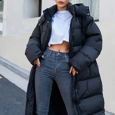 Simone Black Long Quilted Puffer Jacket