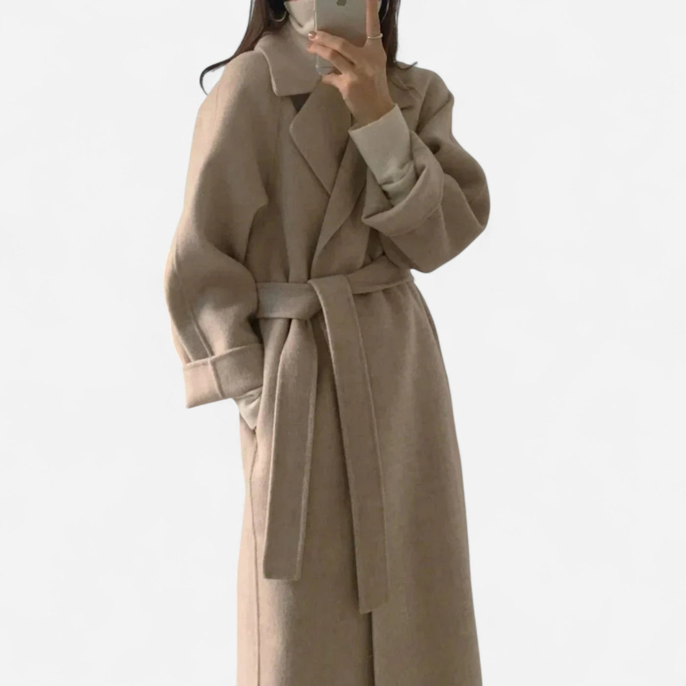 Women's Longline Wool Coat – Minimalist Belted Design