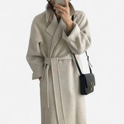 Women's Longline Wool Coat – Minimalist Belted Design