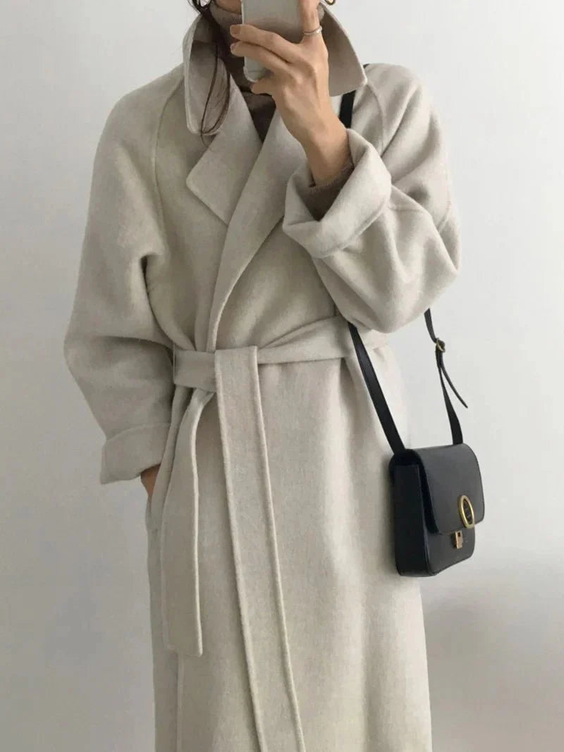 Longline Wool Blend Coat | Belted Wrap Design