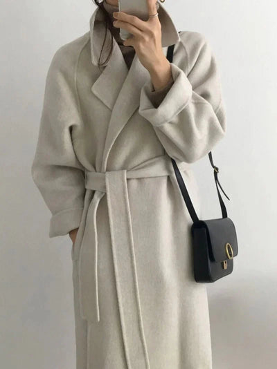 Longline Wool Blend Coat | Belted Wrap Design