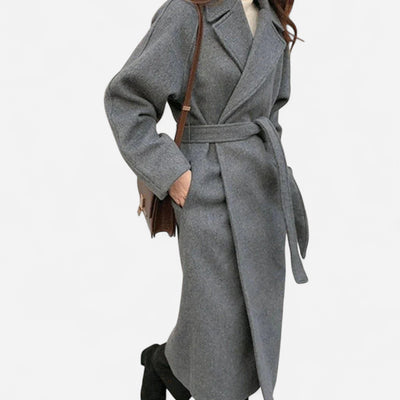 Women's Longline Wool Coat – Minimalist Belted Design