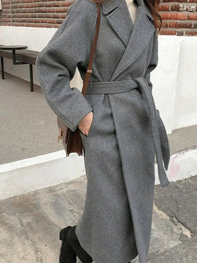 Longline Wool Blend Coat | Belted Wrap Design
