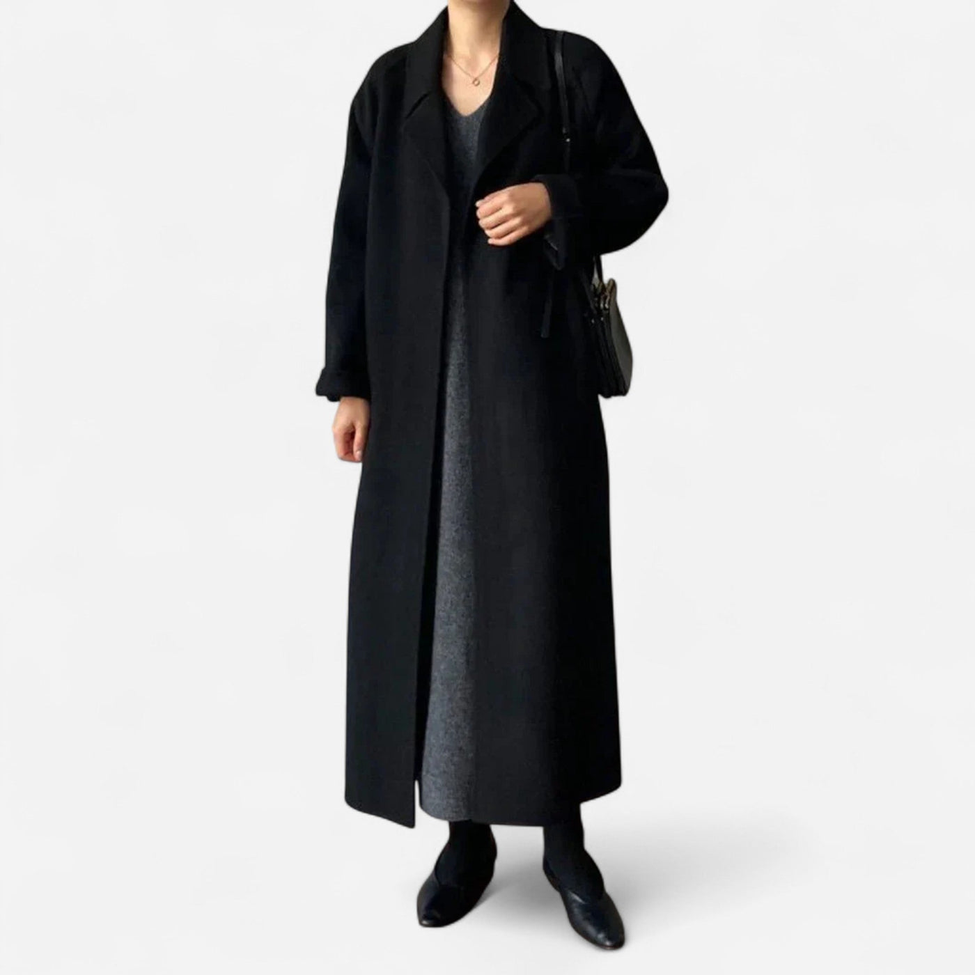 Women's Longline Wool Coat – Minimalist Belted Design