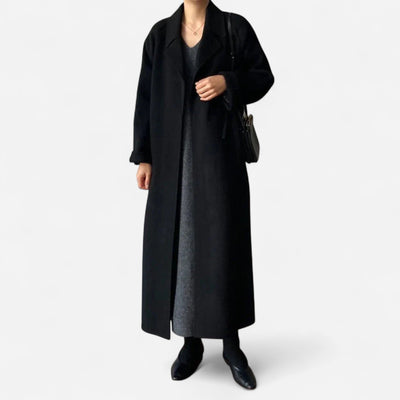 Women's Longline Wool Coat – Minimalist Belted Design