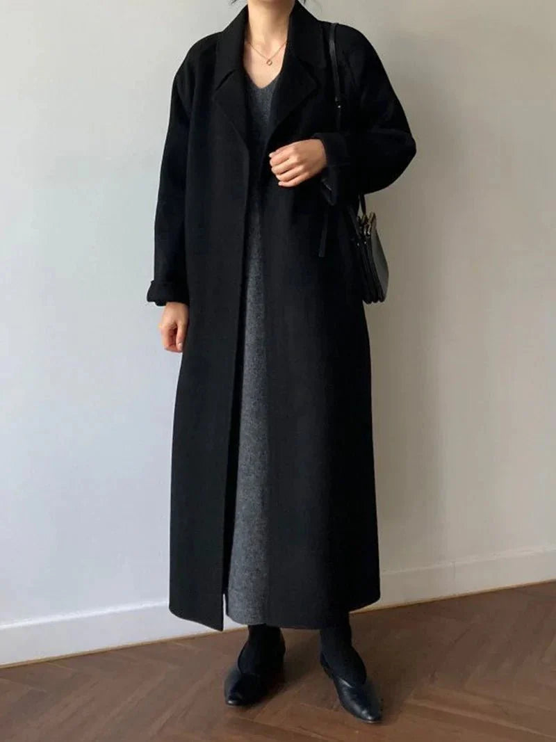 Longline Wool Blend Coat | Belted Wrap Design