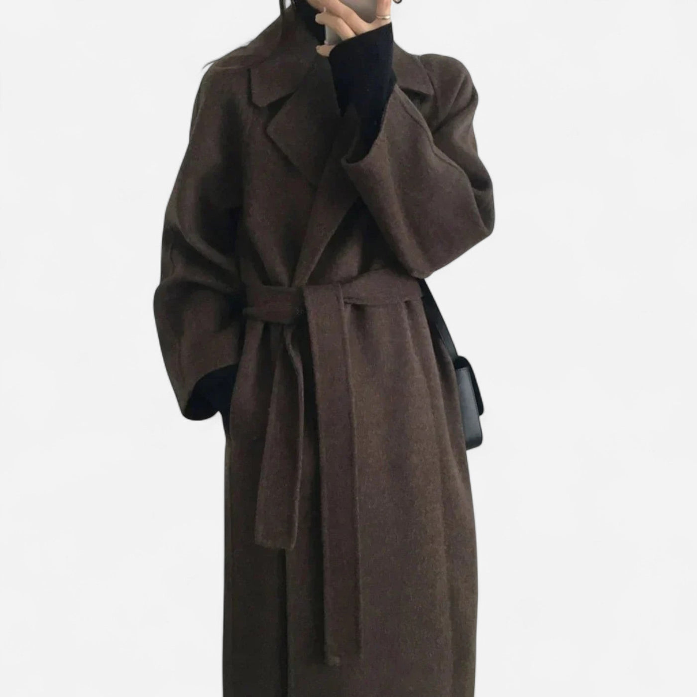 Women's Longline Wool Coat – Minimalist Belted Design