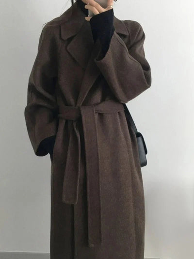 Longline Wool Blend Coat | Belted Wrap Design