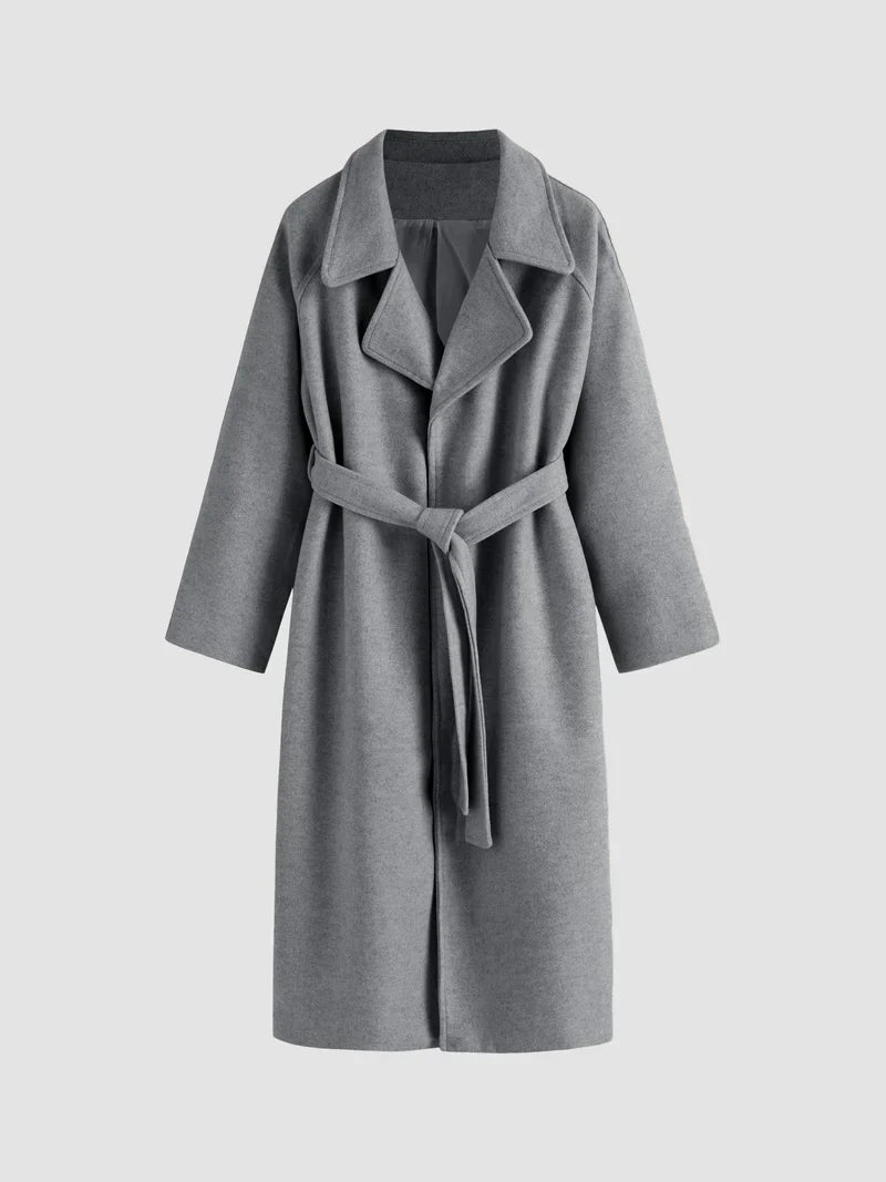 Longline Wool Blend Coat | Belted Wrap Design