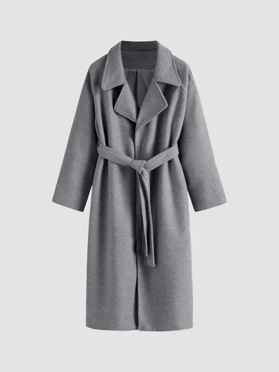 Longline Wool Blend Coat | Belted Wrap Design