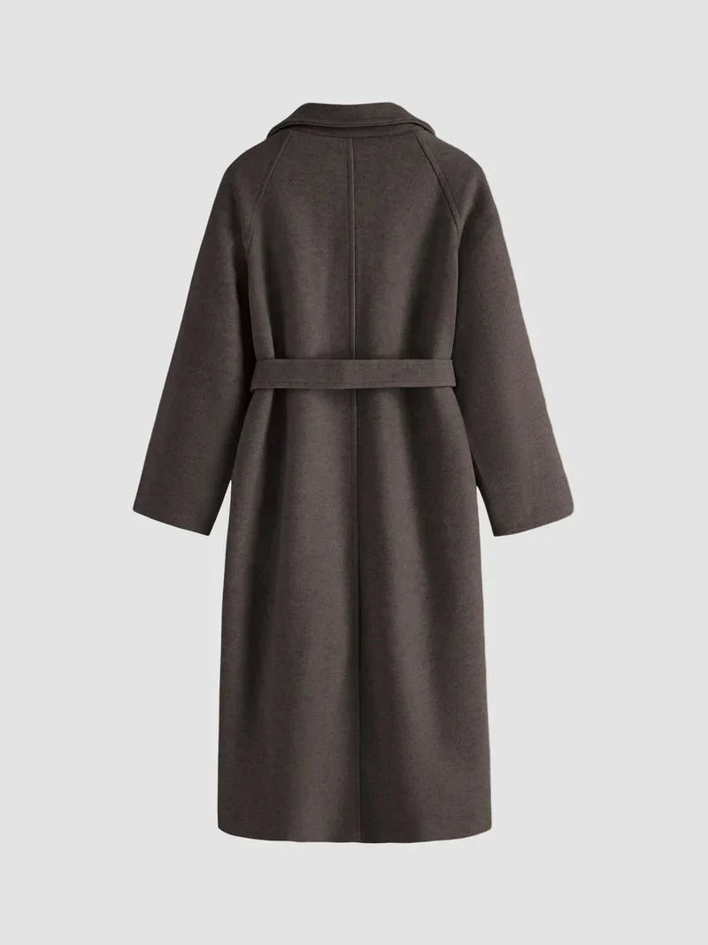 Longline Wool Blend Coat | Belted Wrap Design