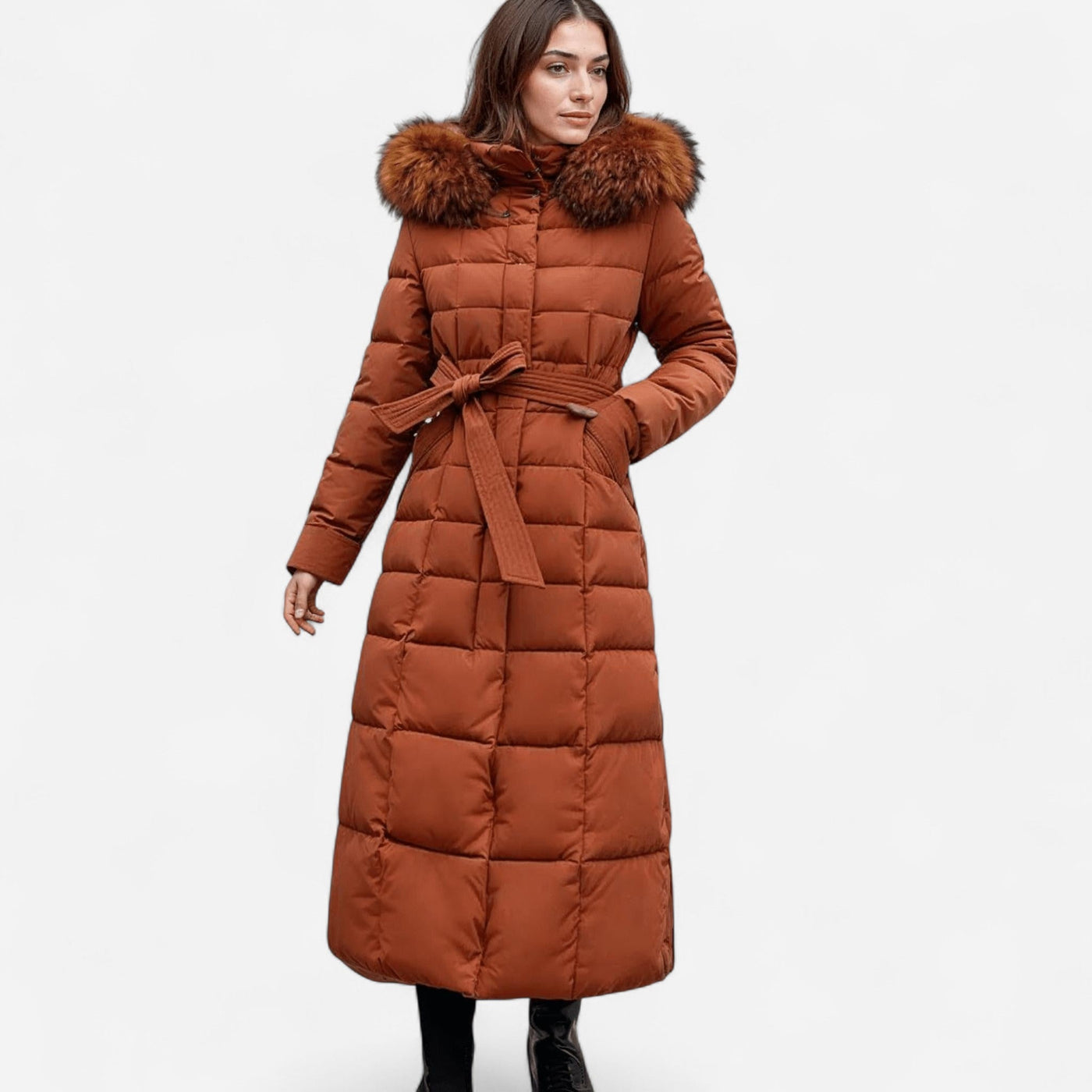 Long Puffer Coat – Faux Fur Hood, Ultra-Warm and Chic for Winter