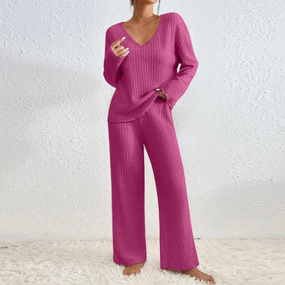 Karen - Ribbed Lounge Set | V-Neck & Wide Leg