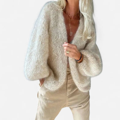 Luxury Mohair Cardigan – Puff Sleeves, Soft and Elegant